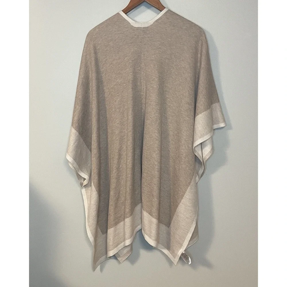 Loft Poncho Shawl‎ Wrap Sweater Beige Tan Neutral Size M/L Wool Blend Lagenlook
